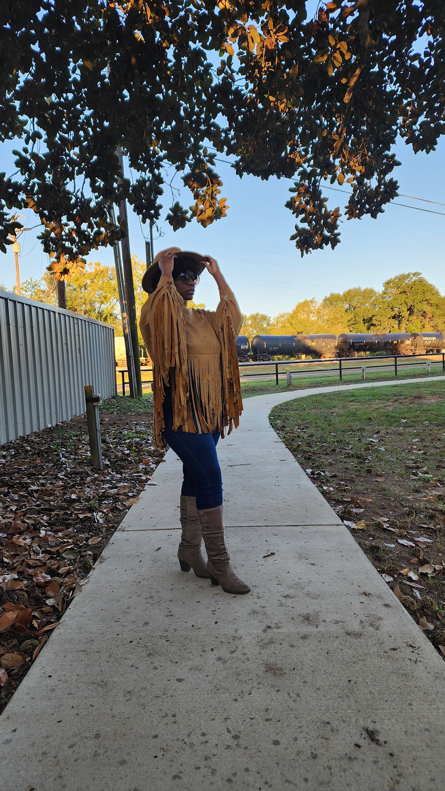 "Khaki Brown" Long Sleeve Pullover Fringe Crop Top