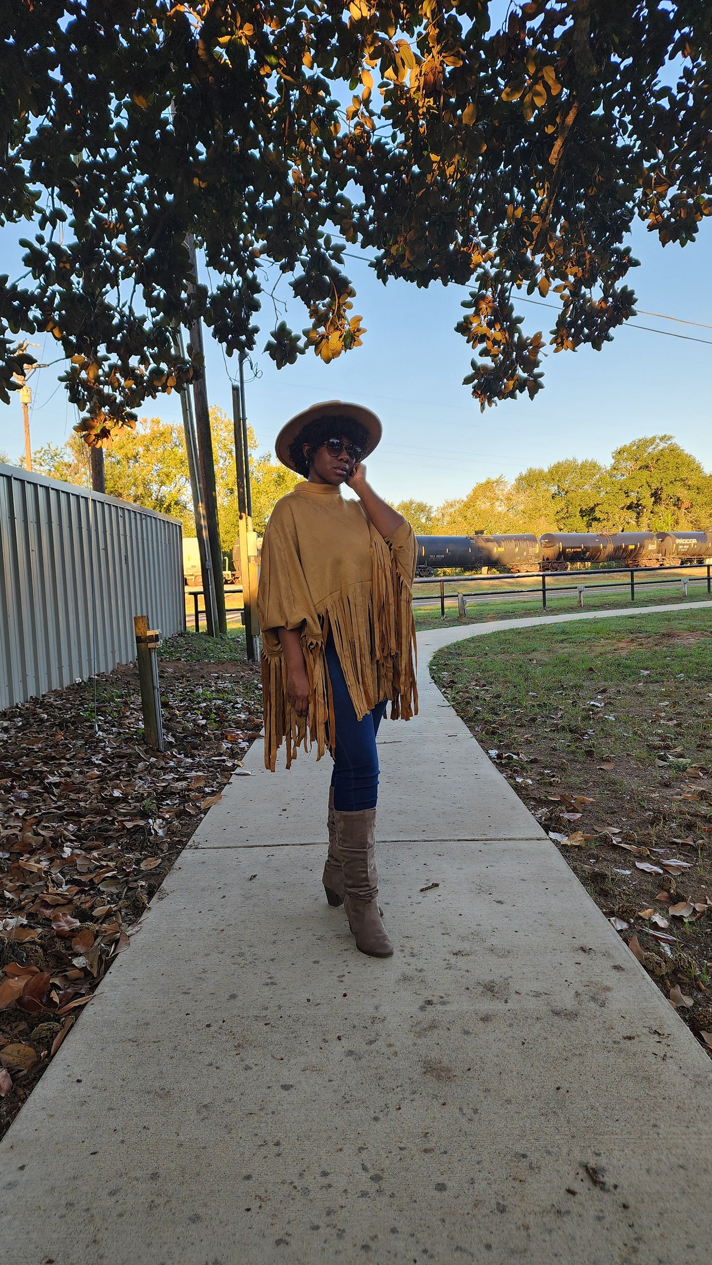 "Khaki Brown" Long Sleeve Pullover Fringe Crop Top
