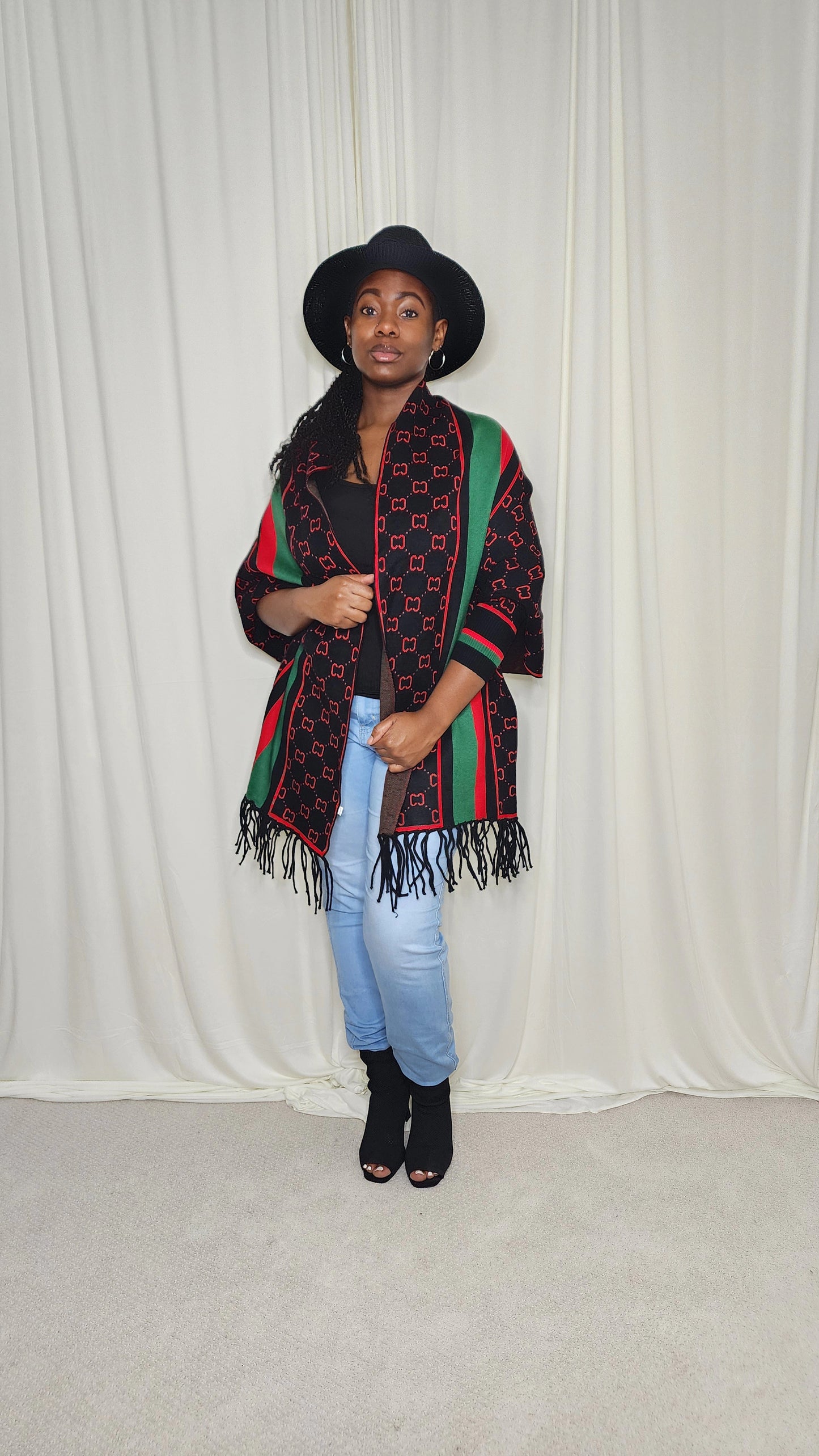The Luxe Fringe Poncho- Black
