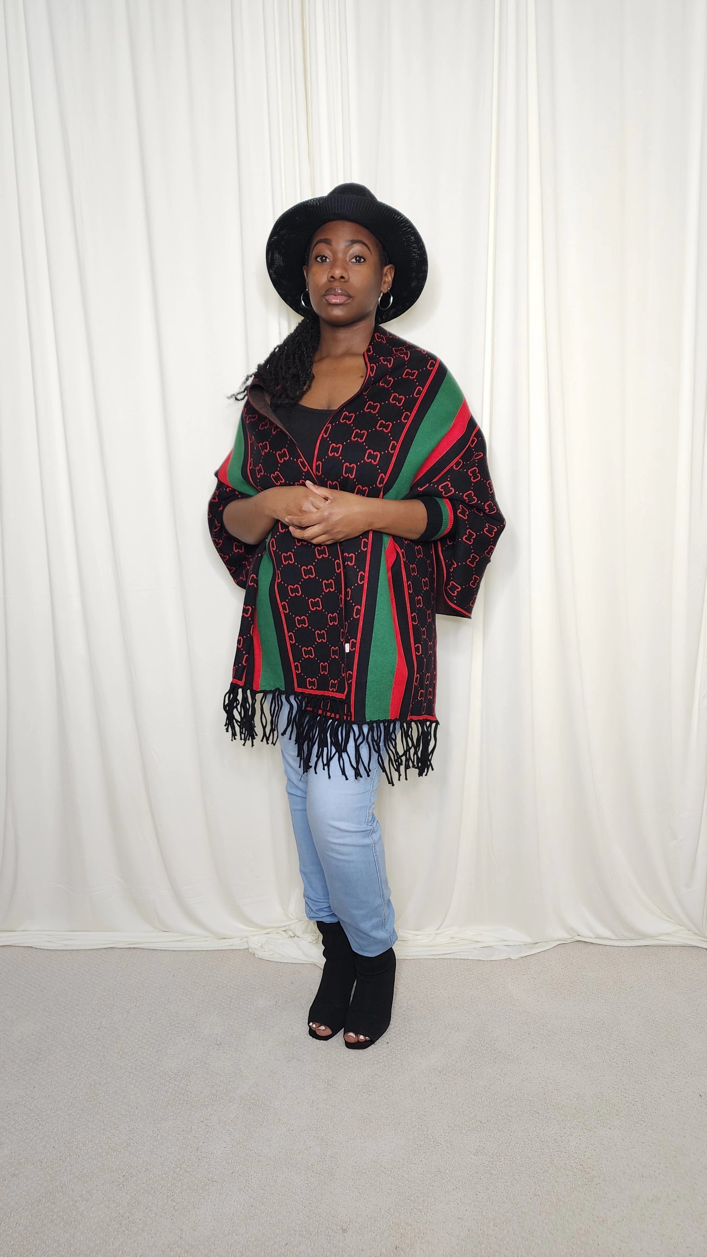 The Luxe Fringe Poncho- Black