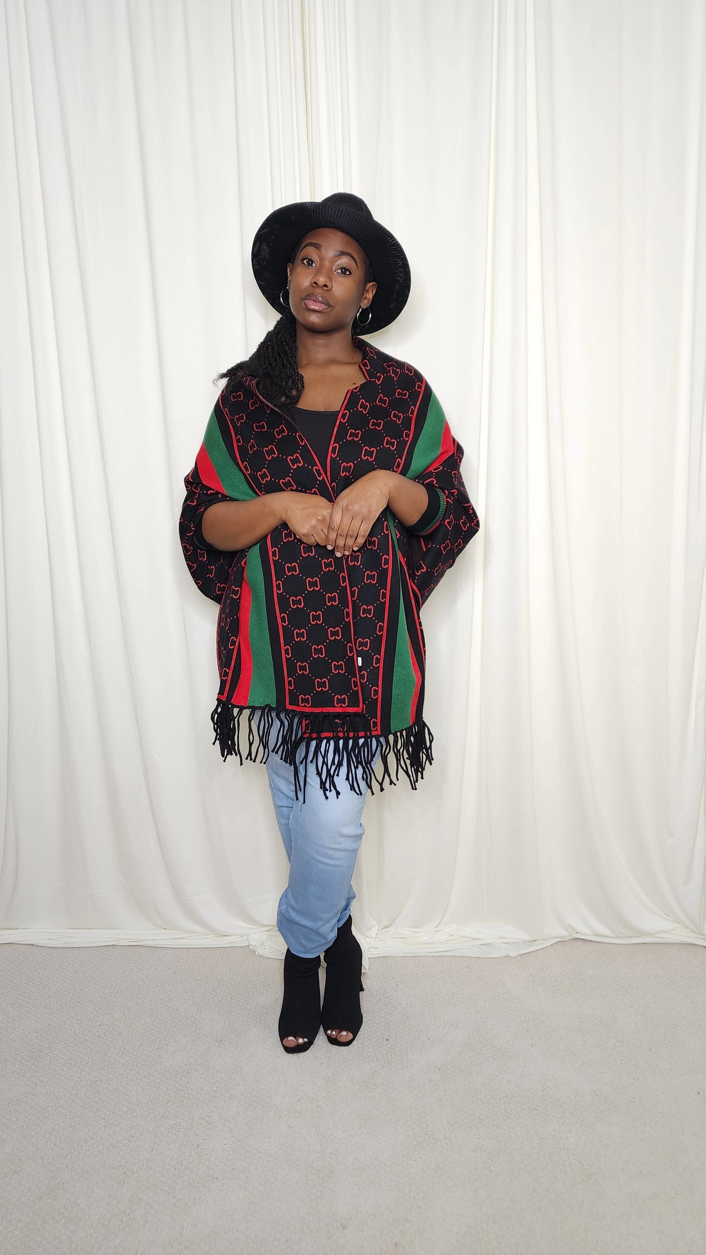 The Luxe Fringe Poncho- Black