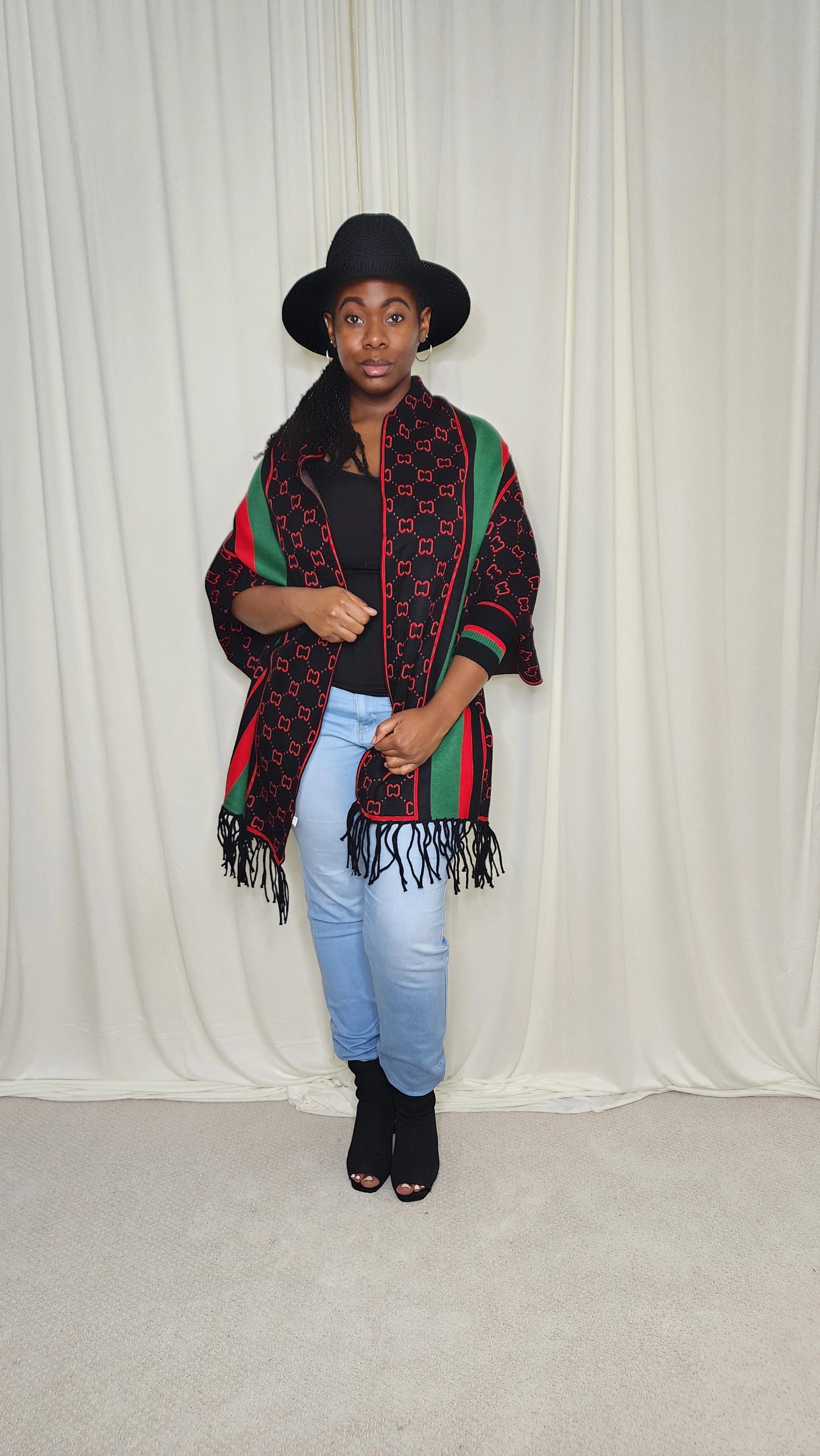The Luxe Fringe Poncho- Black