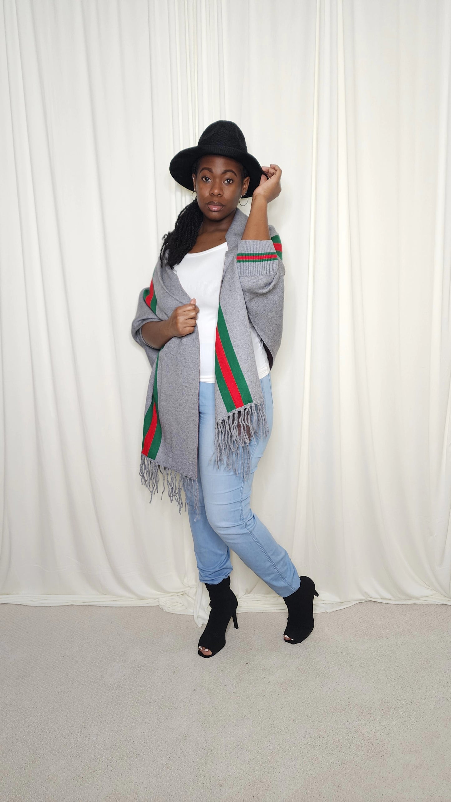 The Luxe Fringe Poncho- Grey
