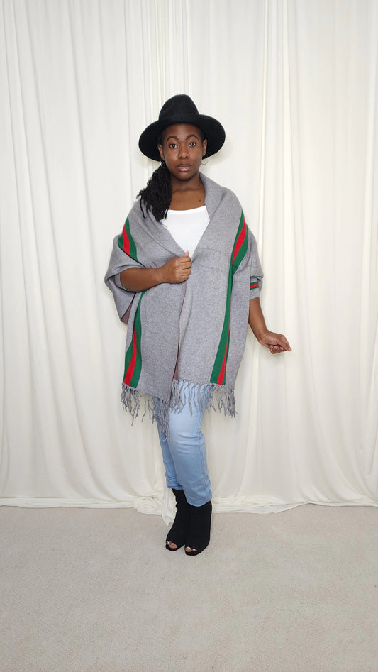 The Luxe Fringe Poncho- Grey