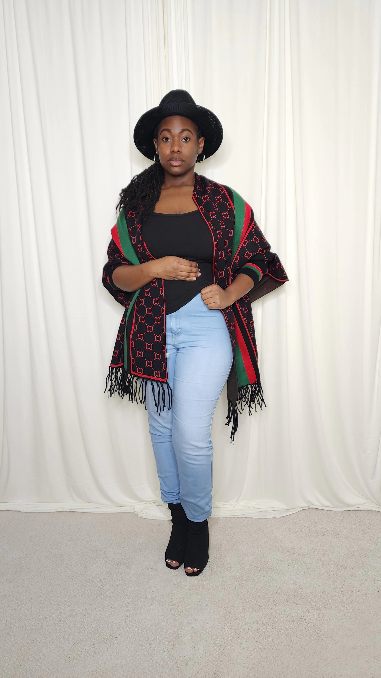 The Luxe Fringe Poncho- Black