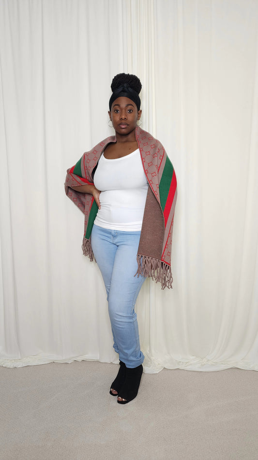 The Luxe Fringe Poncho- Taupe