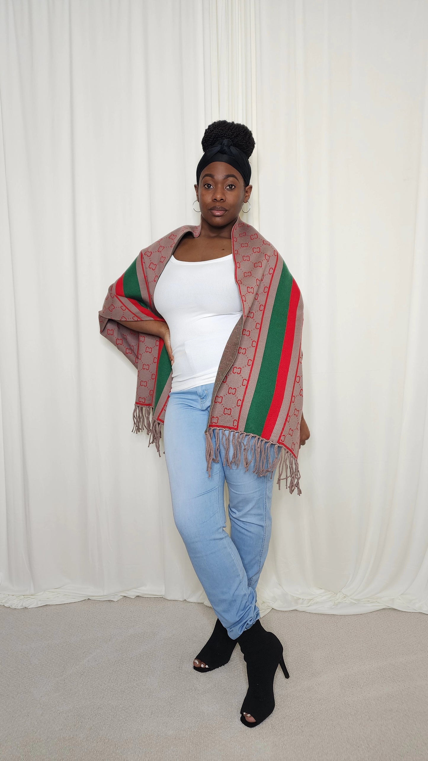 The Luxe Fringe Poncho- Taupe