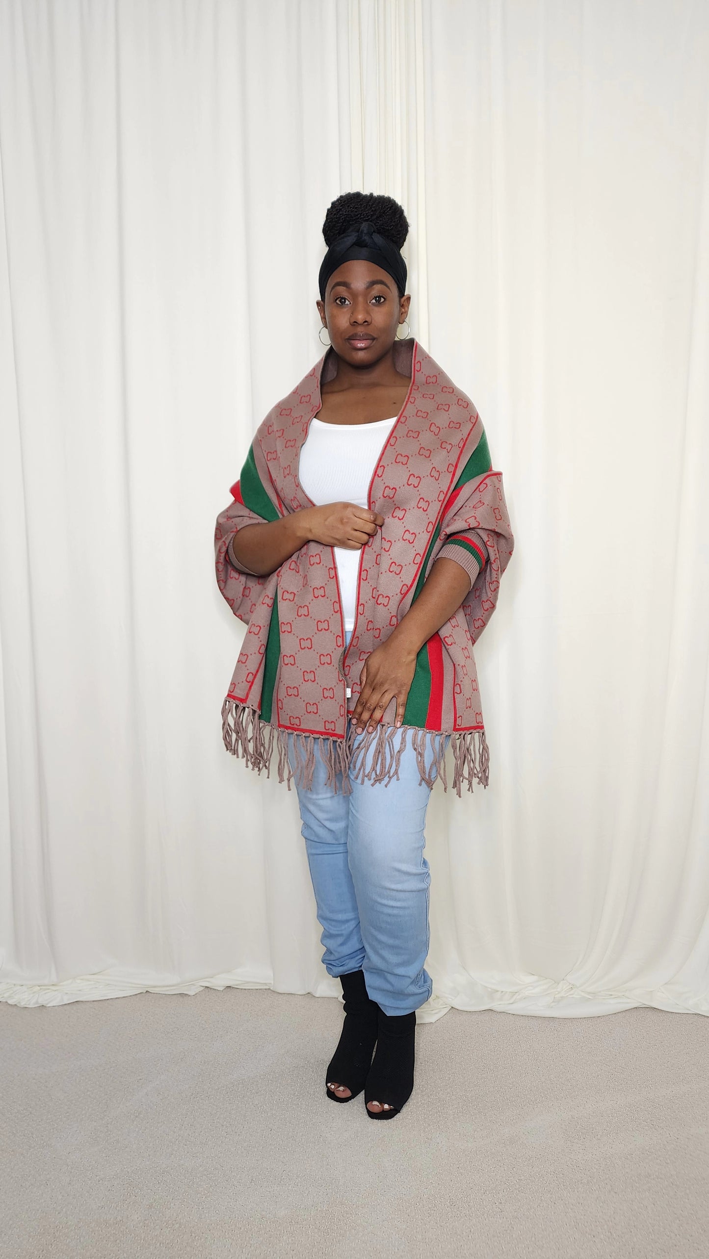 The Luxe Fringe Poncho- Taupe