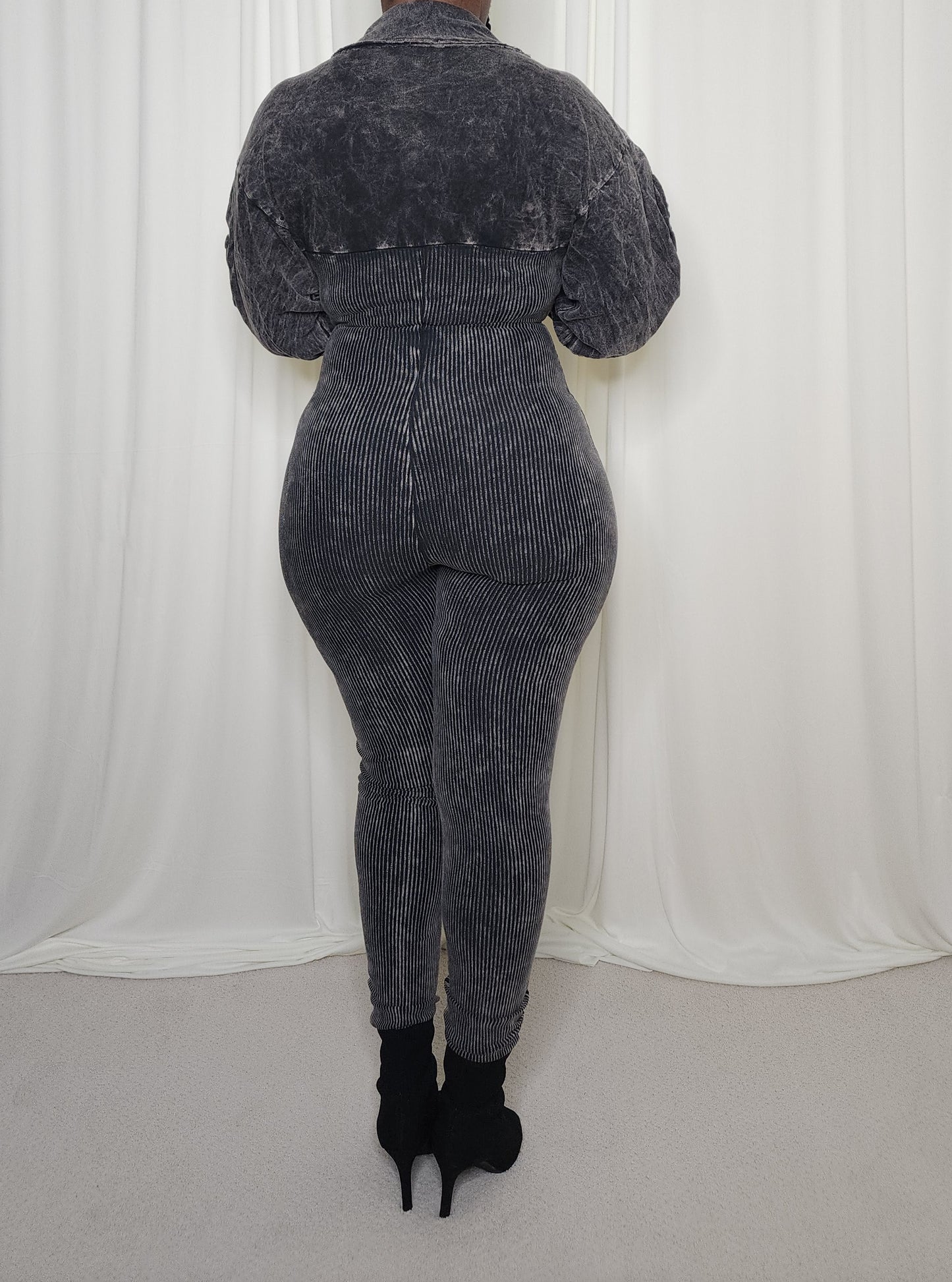 Mineral Wash Corset Jumpsuit- Black