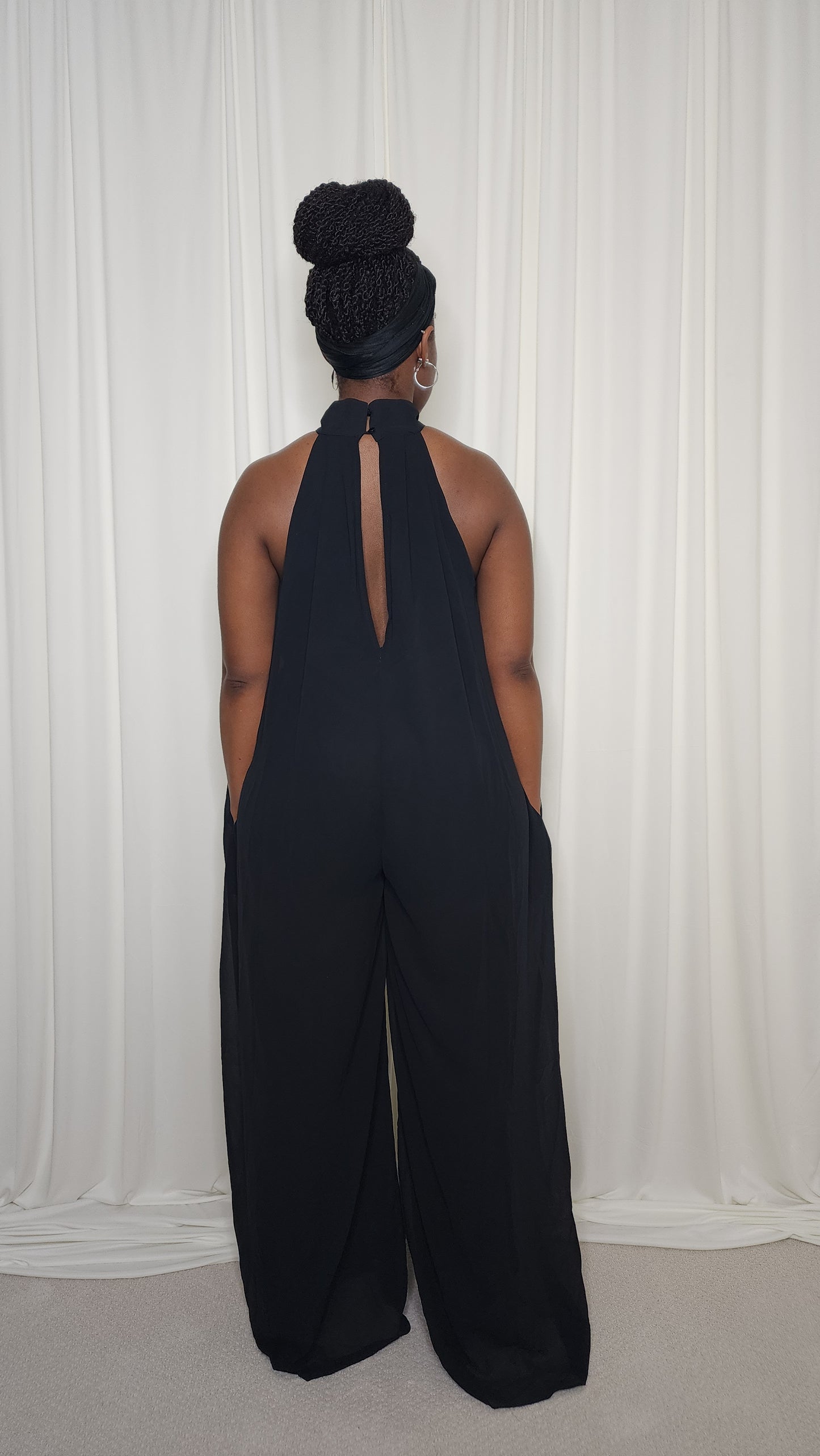 Halter Neck Chiffon Jumpsuit- Black