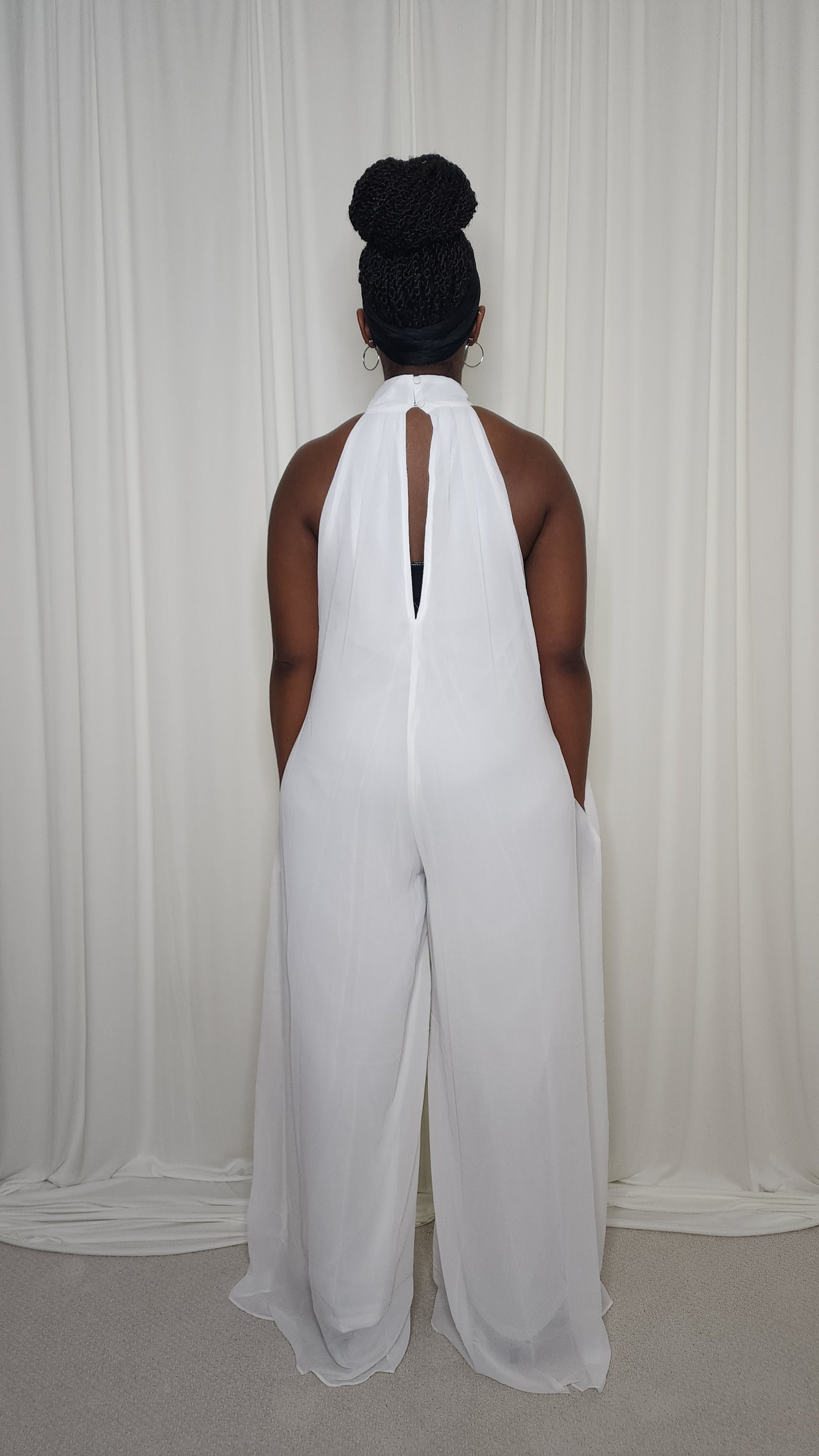 Halter Neck Chiffon Jumpsuit- White