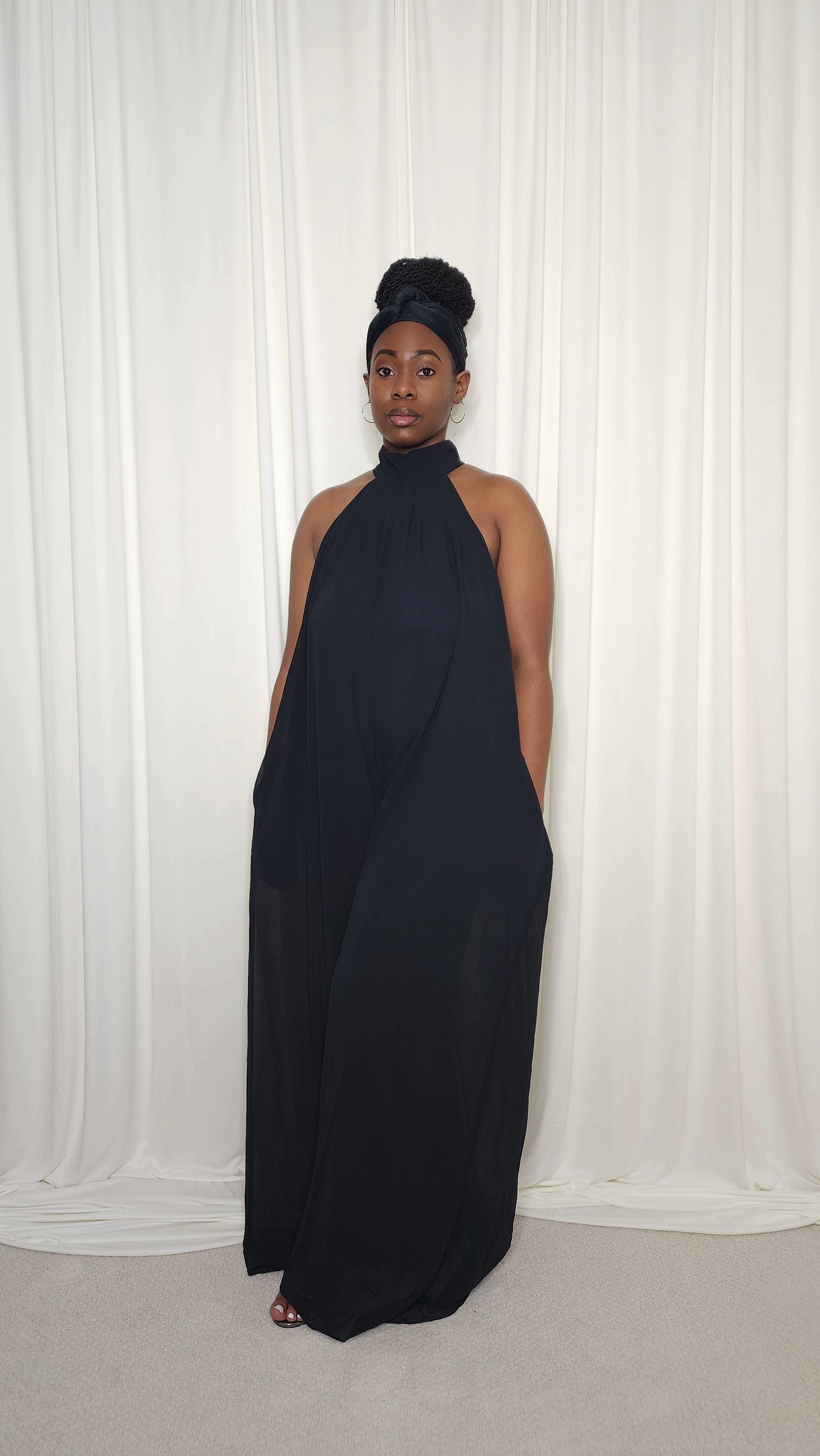 Halter Neck Chiffon Jumpsuit- Black