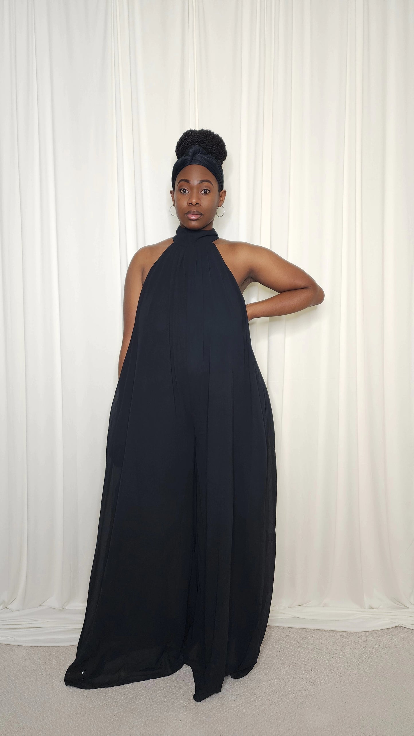 Halter Neck Chiffon Jumpsuit- Black
