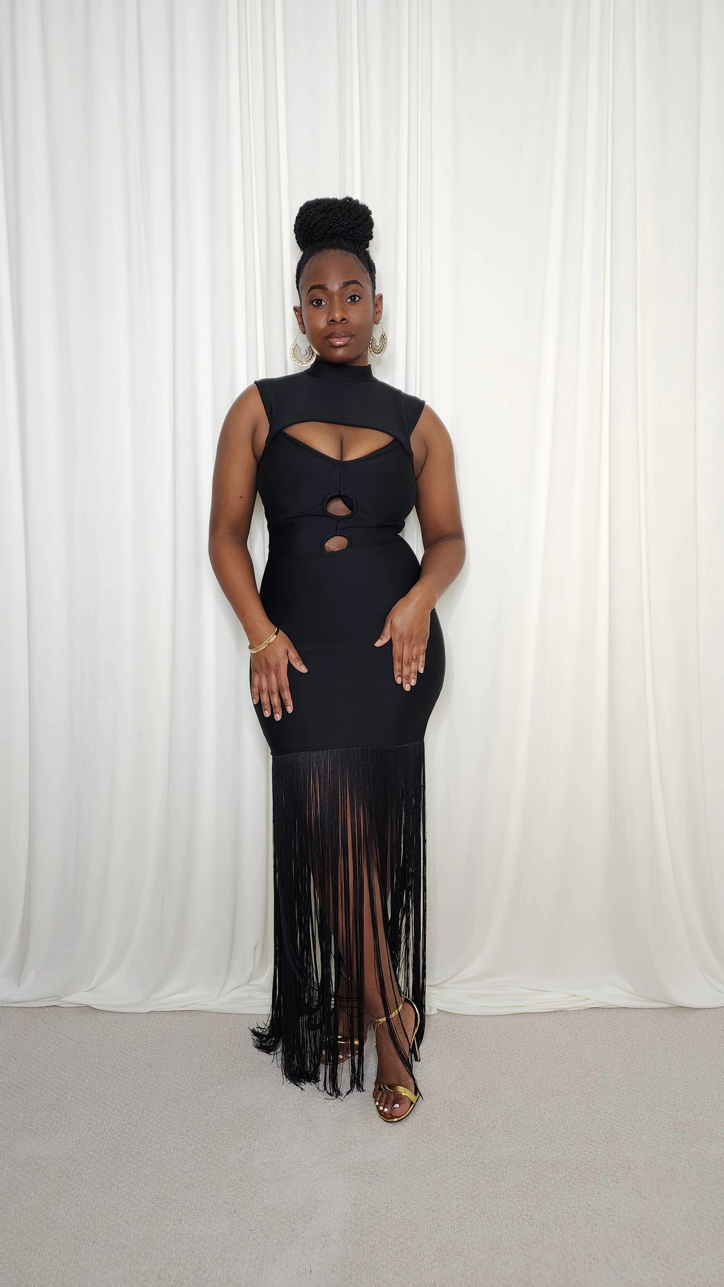 Bodycon Fringe Hem Dress- Black