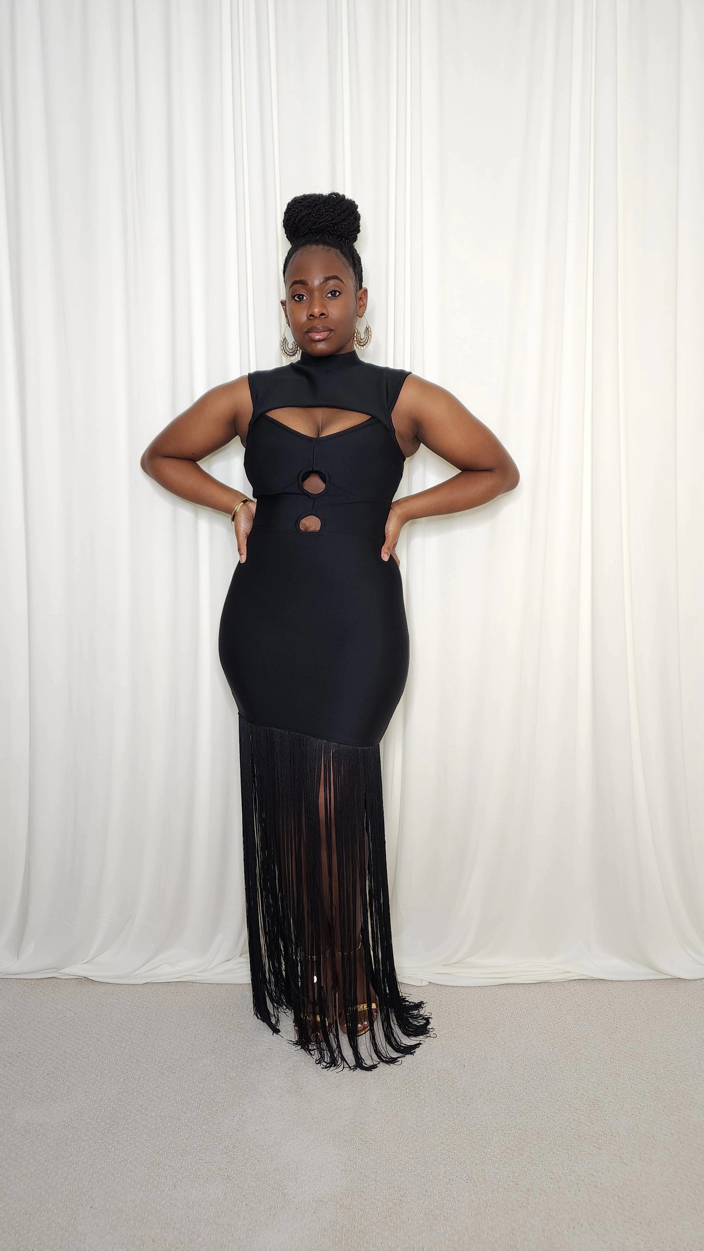 Bodycon Fringe Hem Dress- Black
