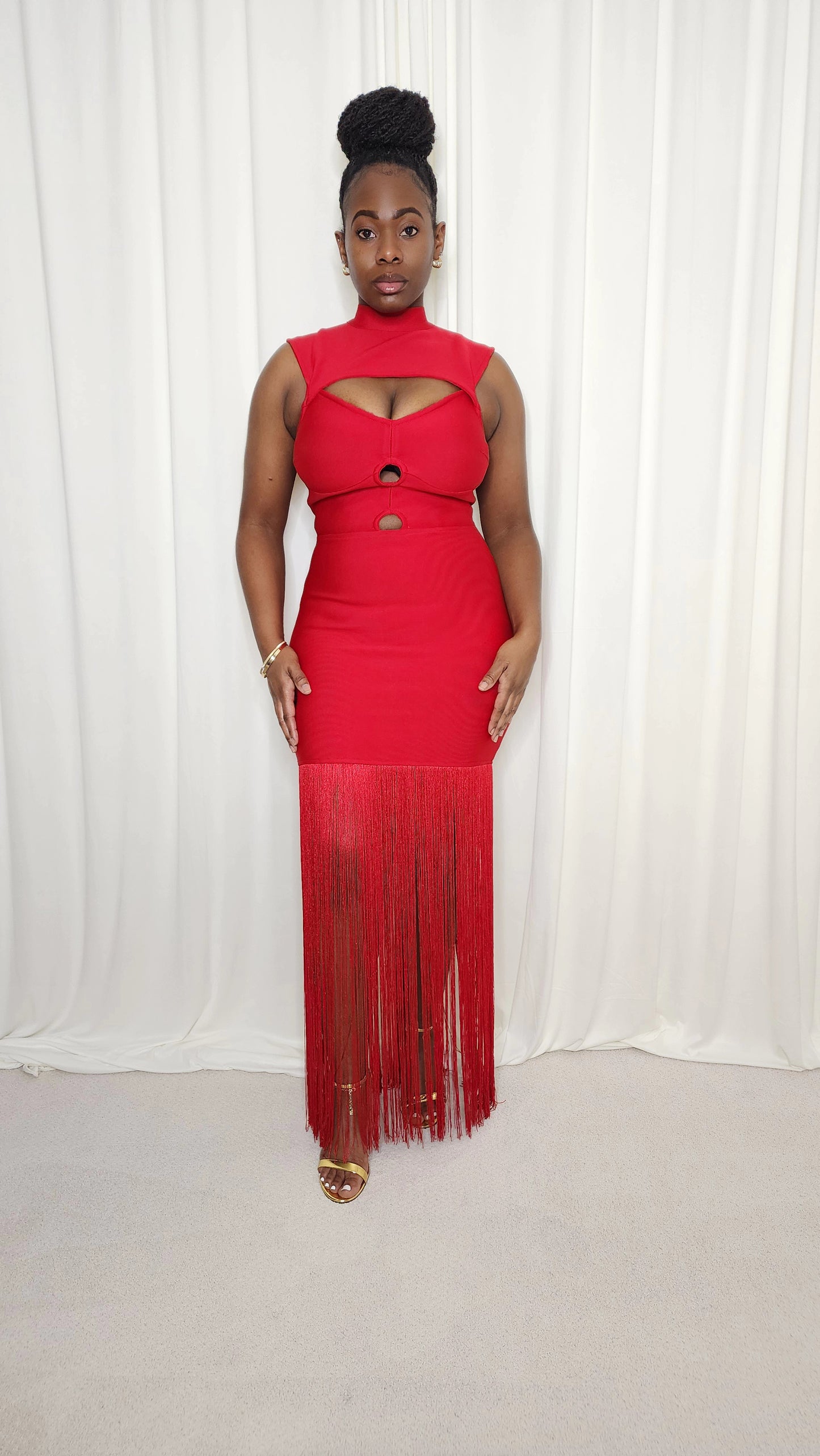 Bodycon Fringe Hem Dress- Red