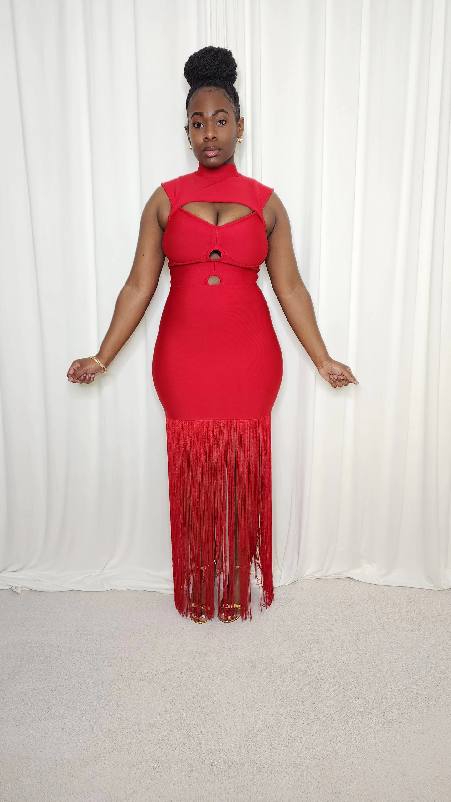 Bodycon Fringe Hem Dress- Red