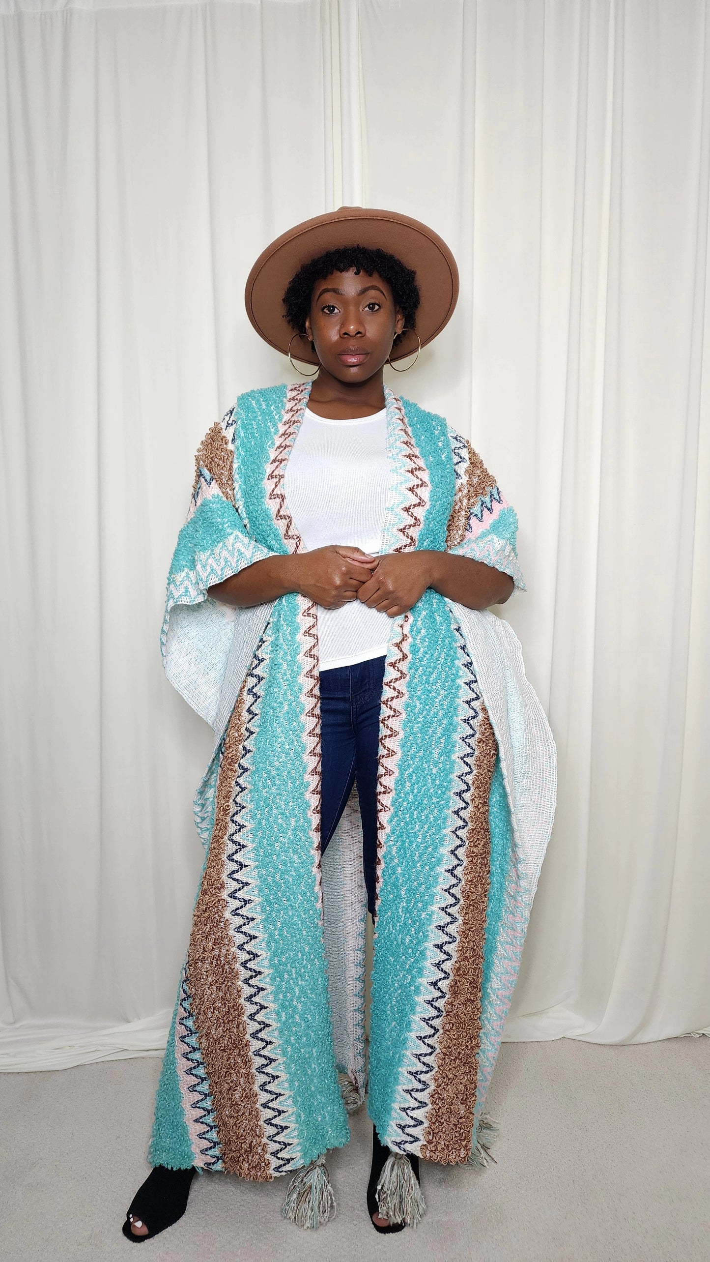 Turquoise Blue Cardigan w/ Bottom Tassels
