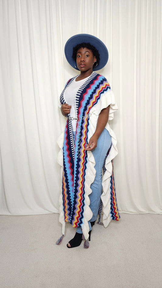 Blue/Multi Colored Maxi Shawl