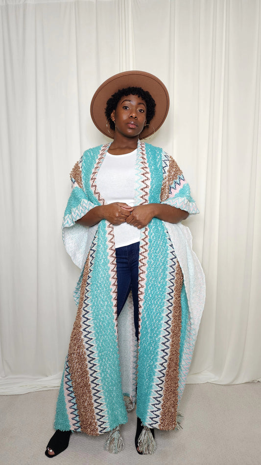 Turquoise Blue Cardigan w/ Bottom Tassels