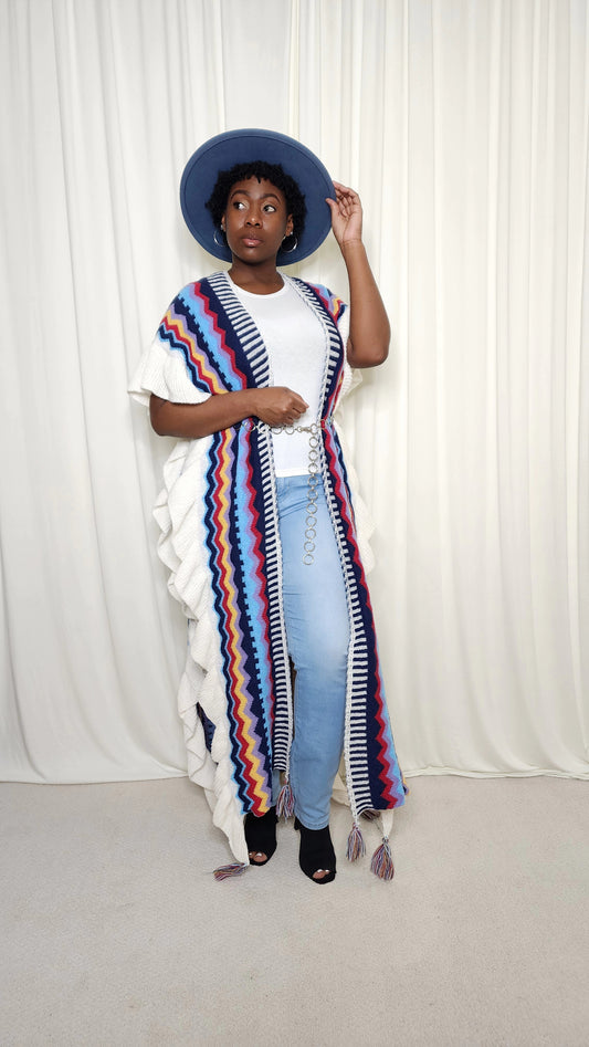 Blue/Multi Colored Maxi Shawl